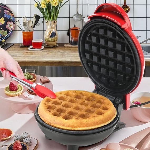 Mini Gaufrier 10 Cm - 350W - Double Face Chauffante - Compact Pour Voyages Et Petites Cuisines